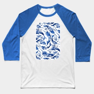 Whimsical Navy Blue Nursery Narwhals Baseball T-Shirt